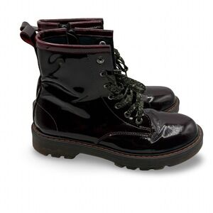 BOSI AUWI-N EU 34 Burgundy Patent Leather Combat Boots Glitter Lace Side Zip